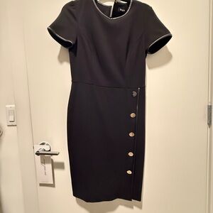 DKNY Black Midi Dress with Gold Button Detail